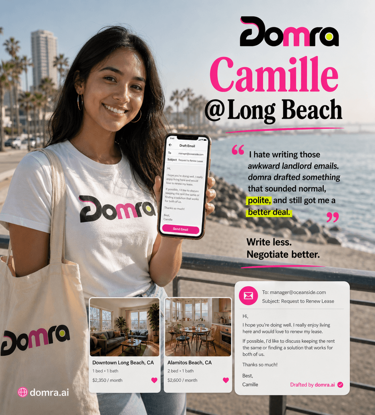 Camille sending a Domra landlord email
