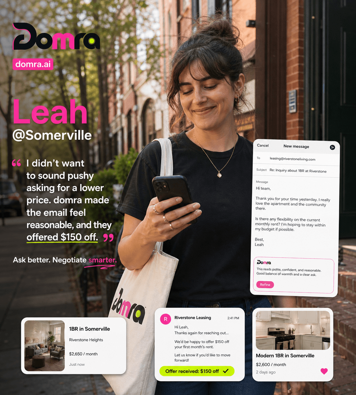 Leah negotiating rent with a Domra draft