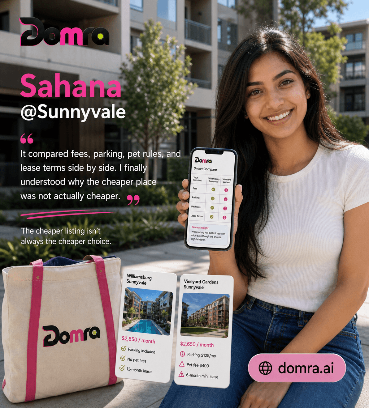 Sahana comparing lease terms and fees